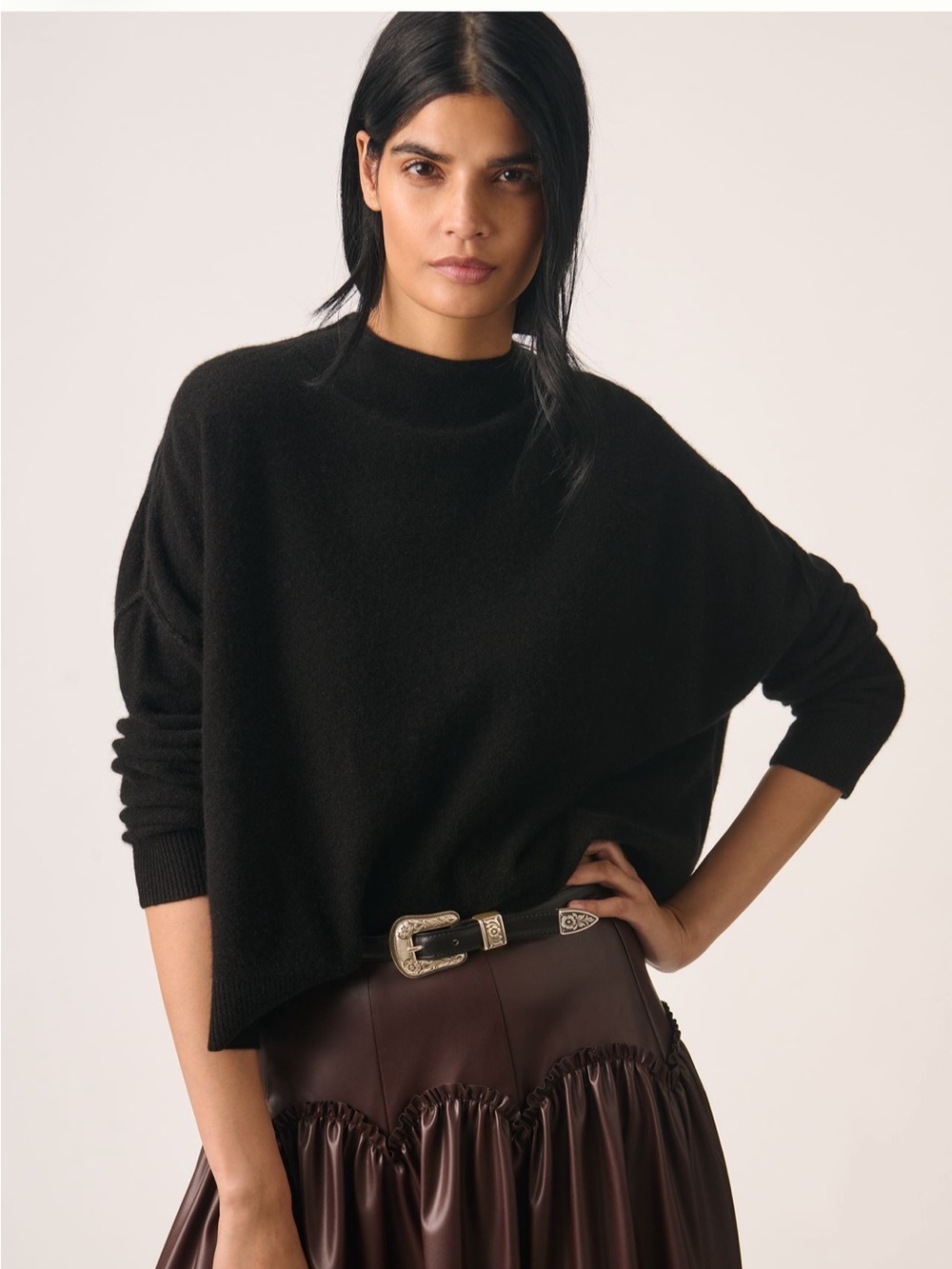 Anthropologie The Alani Cashmere Sweater Black Large Petite